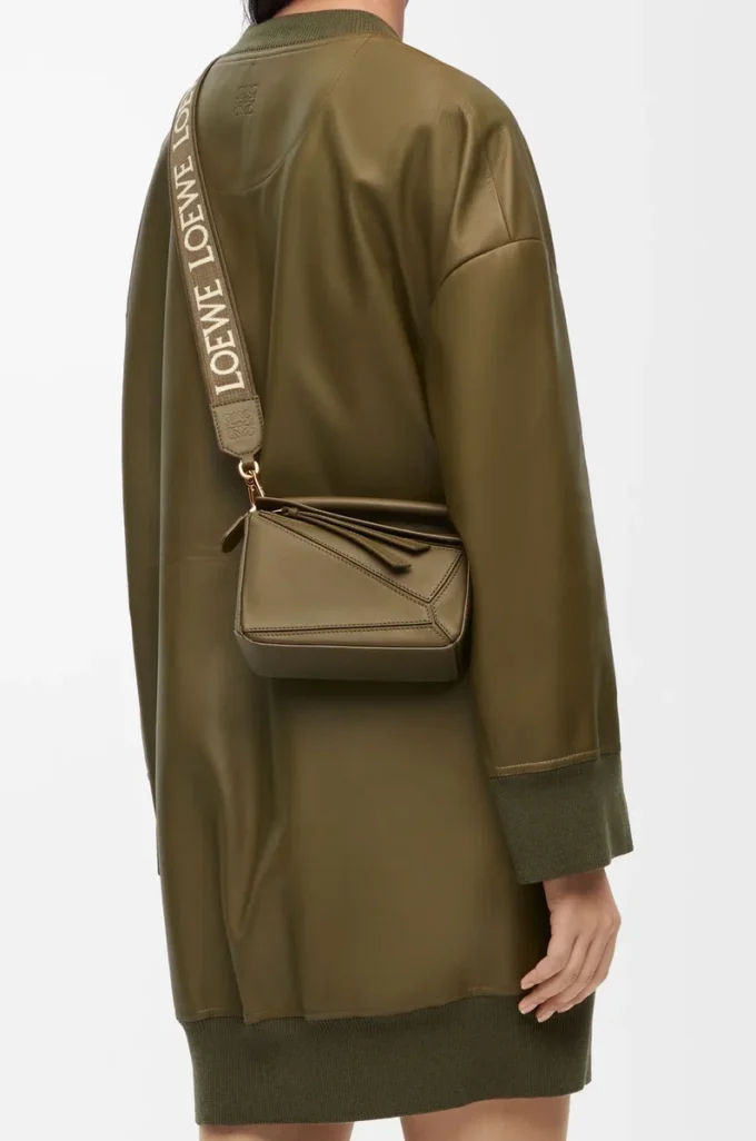 Cinturino Anagram in jacquard e pelle di vitello Dark Khaki