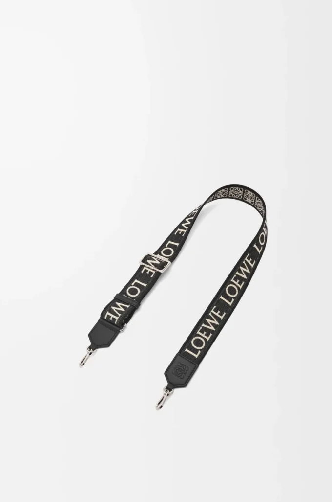 Cinturino Anagram in jacquard e pelle di vitello Nero