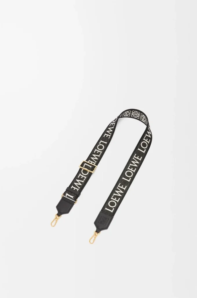 Cinturino Anagram in jacquard e pelle di vitello Nero/Oro