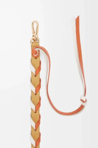 Cinturino sottile intrecciato in pelle di vitello classica Soft White/Maple Orange