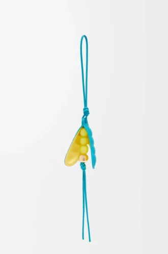 Ciondolo a forma di baccello in classica pelle di vitello turchese intenso/giallo mais