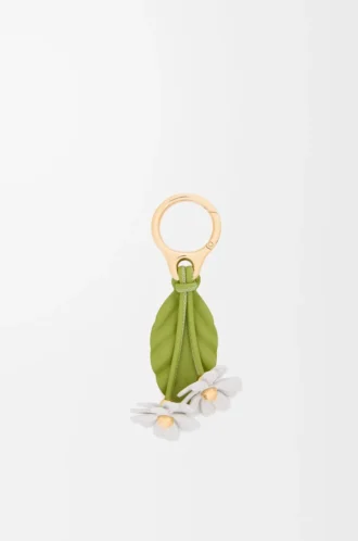 Ciondolo con fiori di camomilla in pelle di vitello classica Bianco/Verde