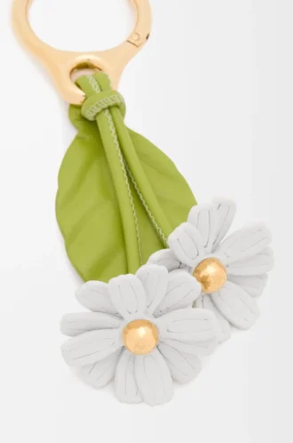 Ciondolo con fiori di camomilla in pelle di vitello classica Bianco/Verde