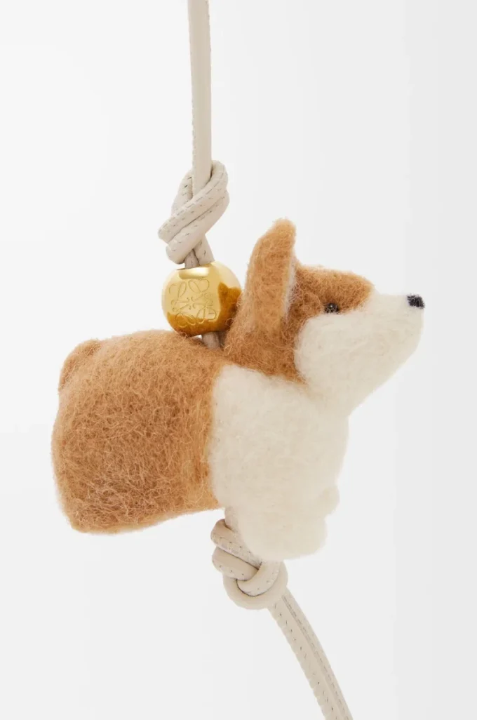Ciondolo Corgi in feltro e pelle di vitello Soft White/Orange Ciondolo Corgi in feltro e pelle di vitello Soft White/Orange