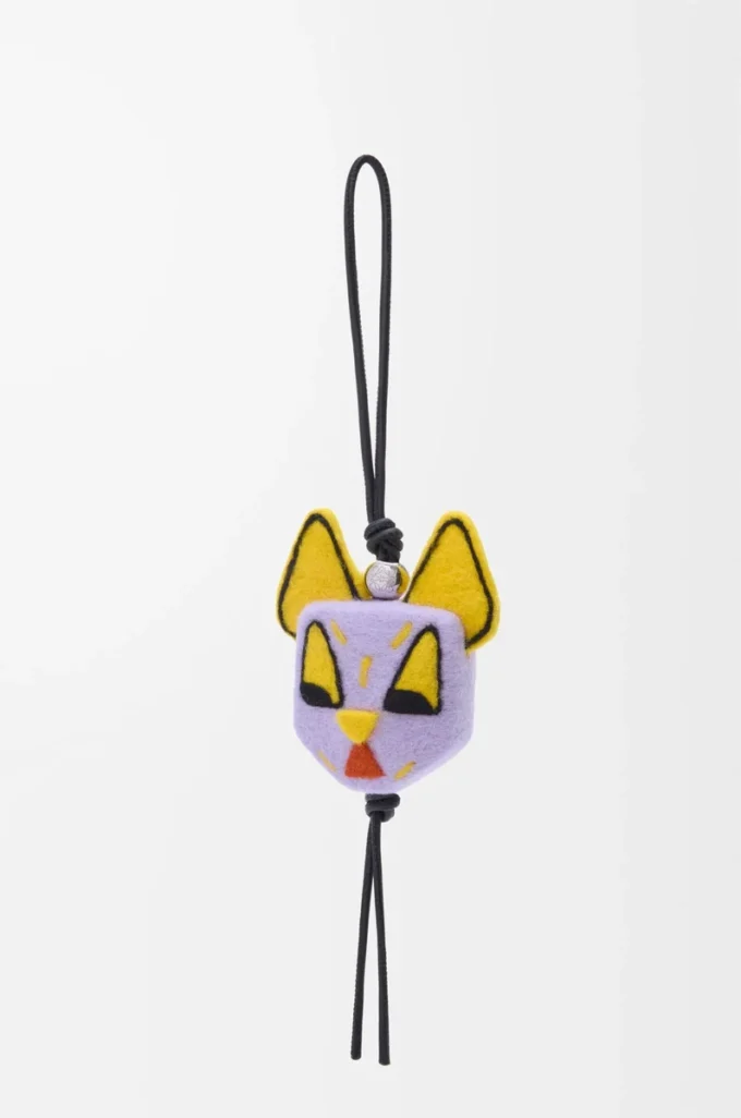 Ciondolo gatto in feltro viola/giallo