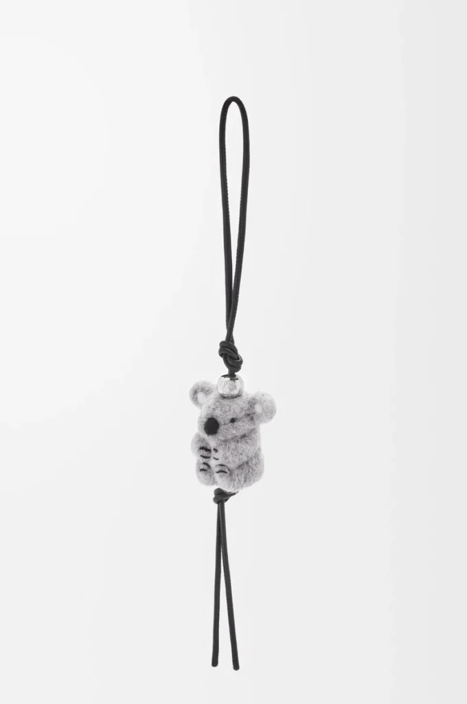 Ciondolo koala in feltro e pelle di vitello grigio chiaro/nero