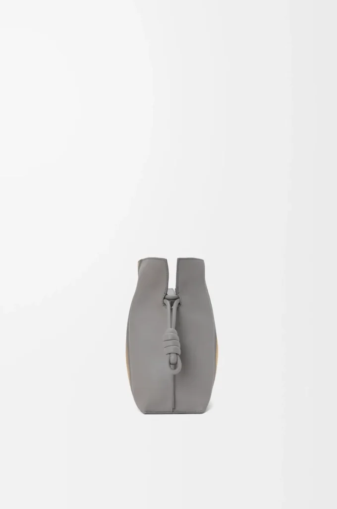 Clutch Flamenco media Landscape in pelle di vitello nappa Sparkling Grey/Butter