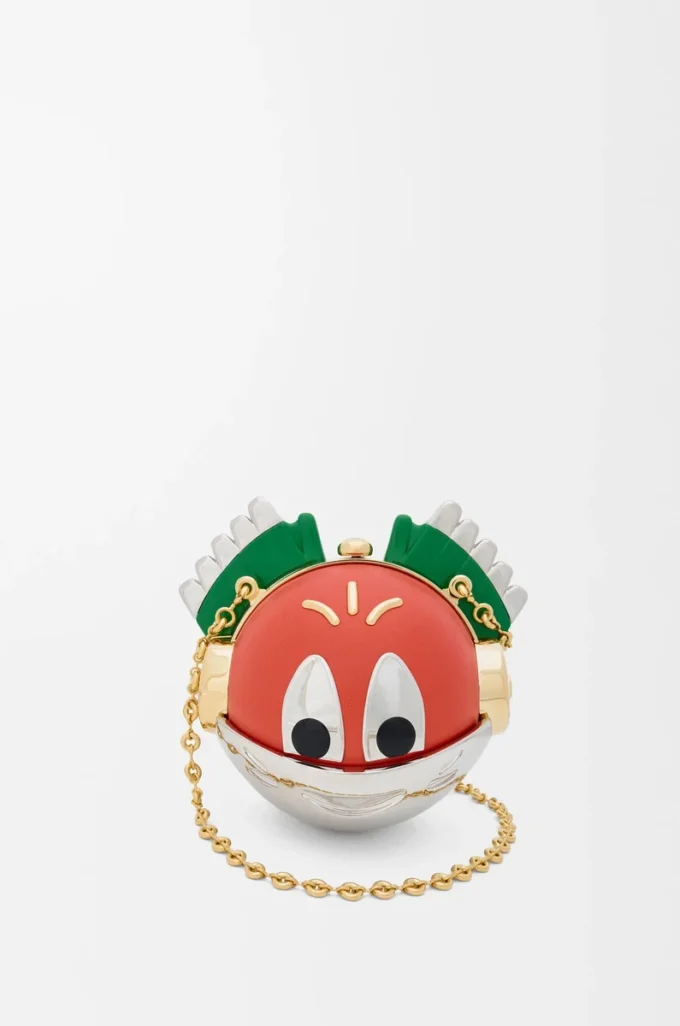 Clutch Knight Cat in metallo e pelle di agnello nappa Sunrise Orange