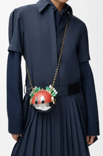 Clutch Knight Cat in metallo e pelle di agnello nappa Sunrise Orange