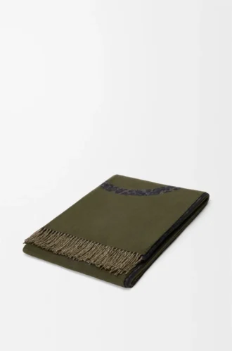 Coperta in lana e cashmere Verde kaki/Nero