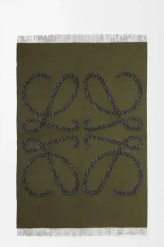 Coperta in lana e cashmere Verde kaki/Nero