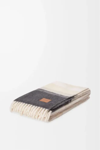 Coperta in misto alpaca e lana Beige chiaro/Multicolore