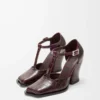 Décolleté con barra a T Onda in pelle di vitello goffrata bordeaux Décolleté con barra a T Onda in pelle di vitello goffrata bordeaux