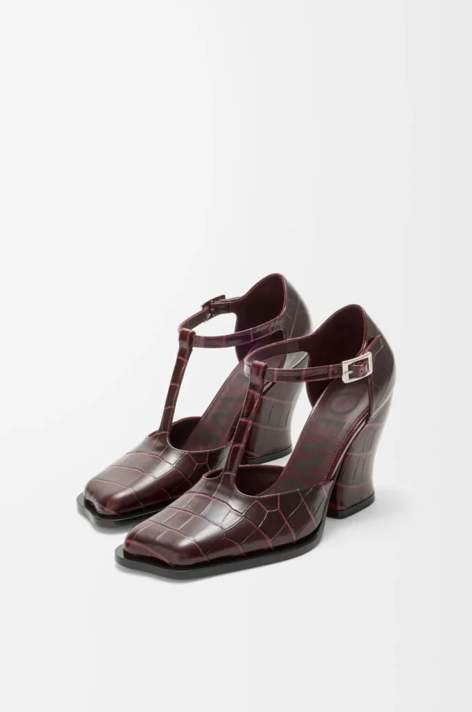 Décolleté con barra a T Onda in pelle di vitello goffrata bordeaux Décolleté con barra a T Onda in pelle di vitello goffrata bordeaux