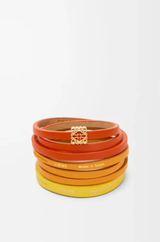Doppio bracciale intrecciato in pelle di vitello Arancione vivace/Giallo