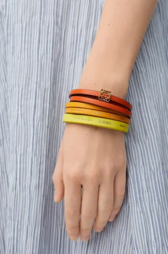 Doppio bracciale intrecciato in pelle di vitello Arancione vivace/Giallo