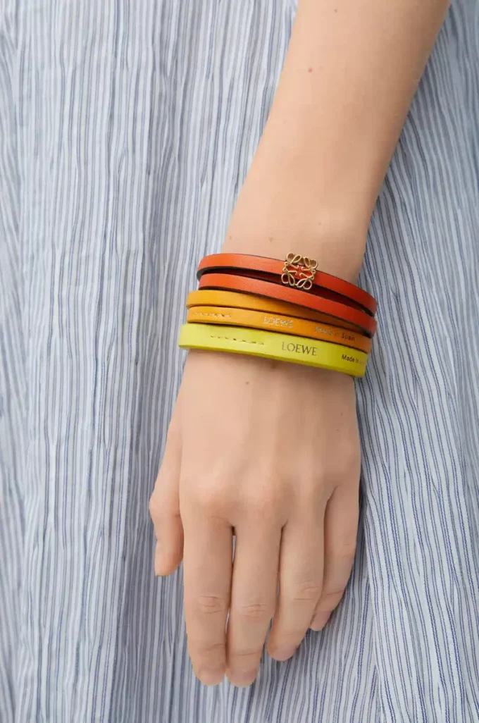 Doppio bracciale intrecciato in pelle di vitello Arancione vivace/Giallo Doppio bracciale intrecciato in pelle di vitello Arancione vivace/Giallo