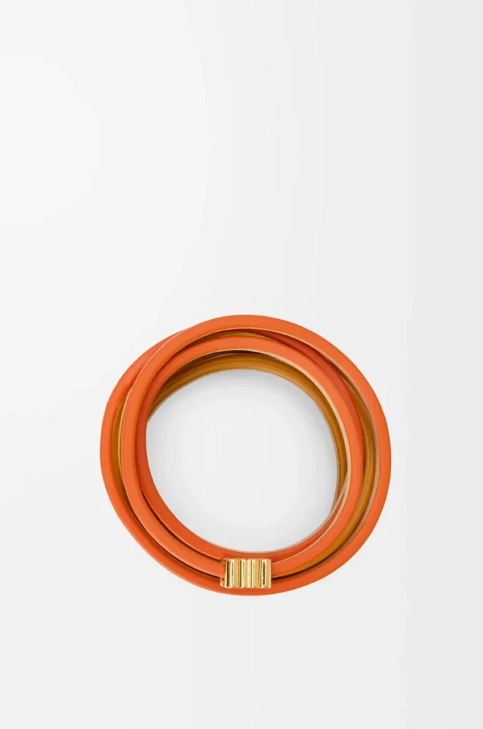 Doppio bracciale intrecciato in pelle di vitello Arancione vivace/Giallo Doppio bracciale intrecciato in pelle di vitello Arancione vivace/Giallo