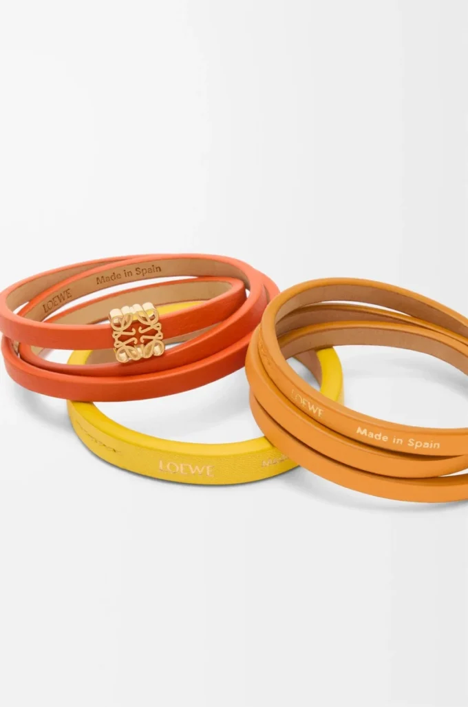 Doppio bracciale intrecciato in pelle di vitello Arancione vivace/Giallo Doppio bracciale intrecciato in pelle di vitello Arancione vivace/Giallo
