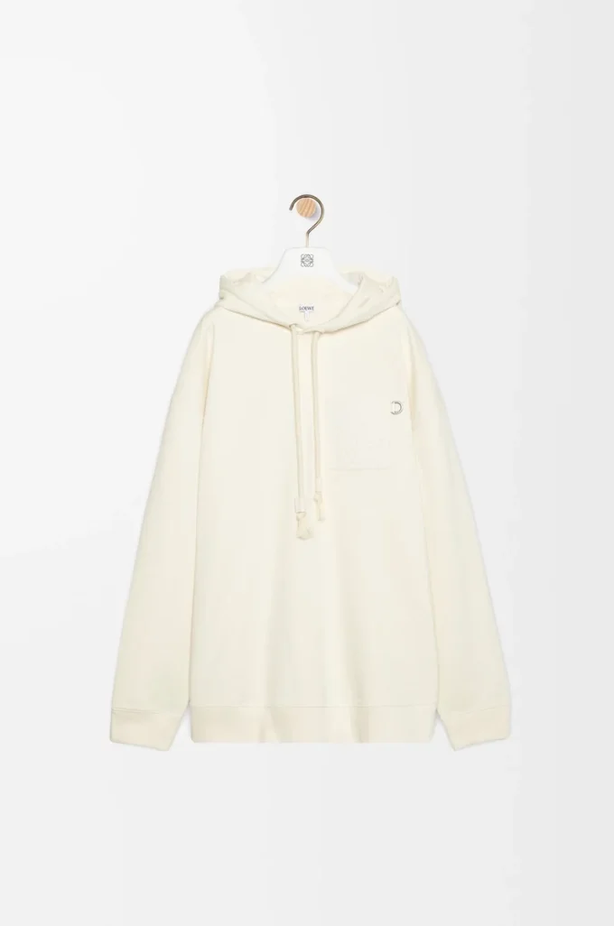 Felpa con cappuccio dalla vestibilità morbida in cotone bianco cenere Felpa con cappuccio dalla vestibilità morbida in cotone bianco cenere
