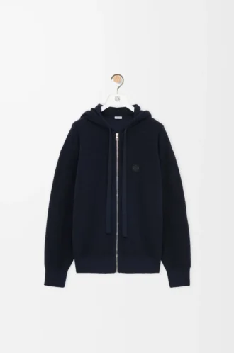 Felpa con cappuccio e zip Anagram in lana blu navy