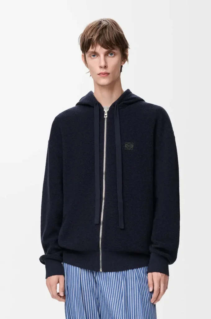 Felpa con cappuccio e zip Anagram in lana blu navy Felpa con cappuccio e zip Anagram in lana blu navy