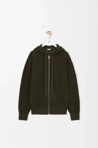 Felpa con cappuccio e zip Anagram in lana verde kaki