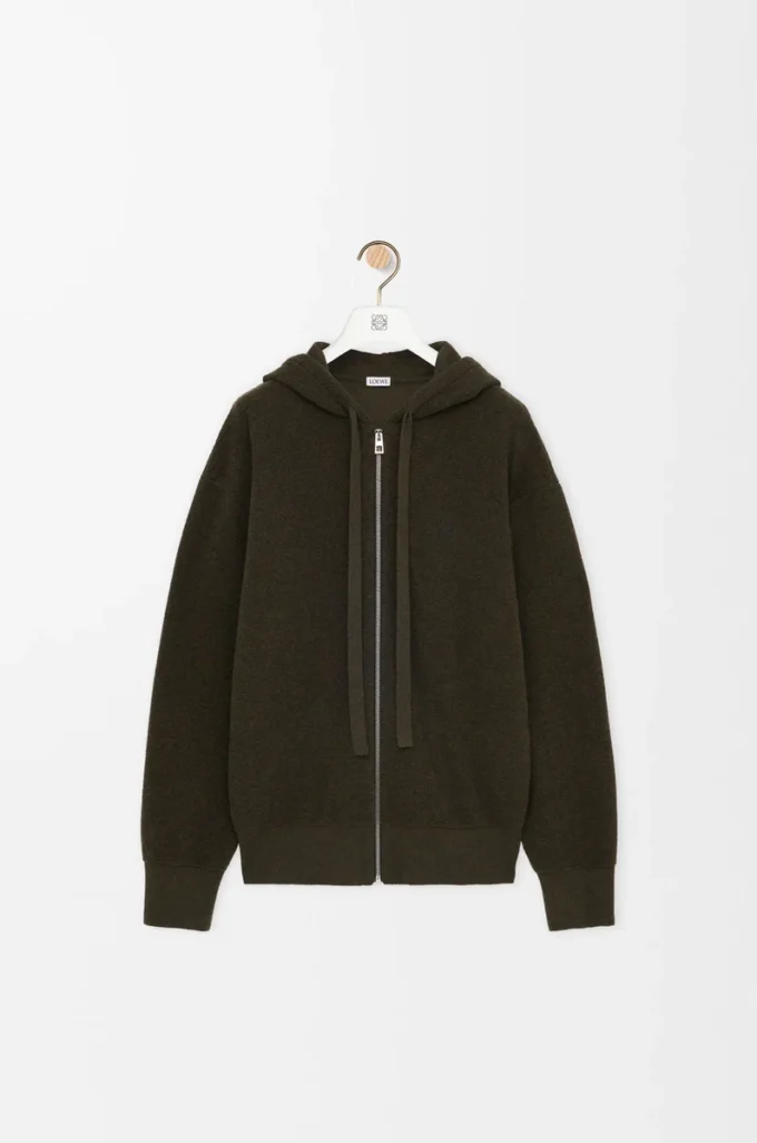 Felpa con cappuccio e zip Anagram in lana verde kaki