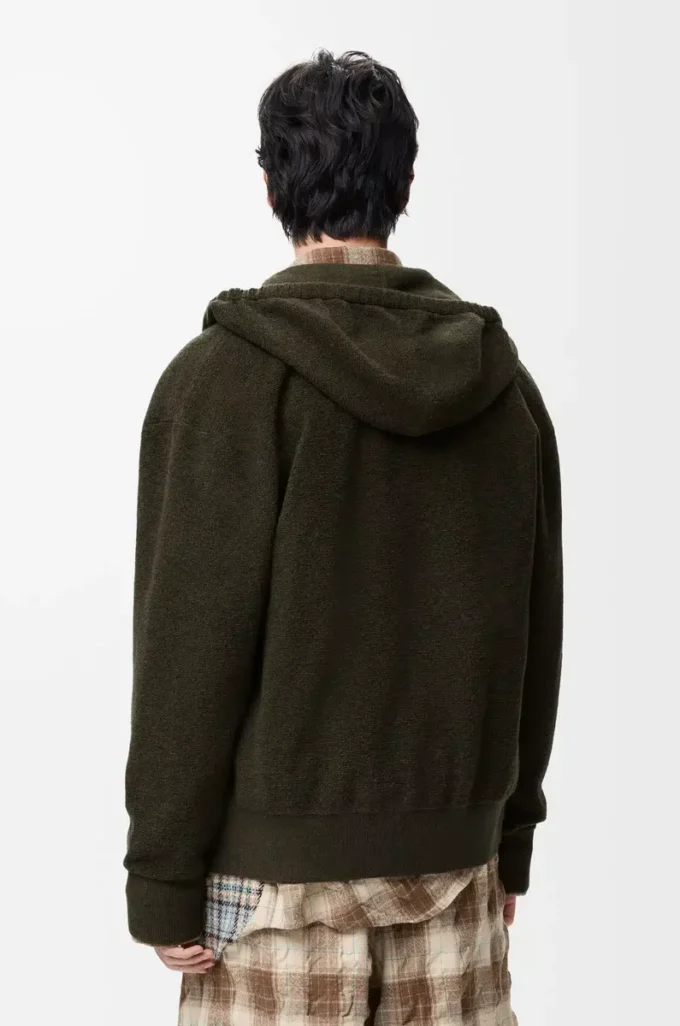 Felpa con cappuccio e zip Anagram in lana verde kaki