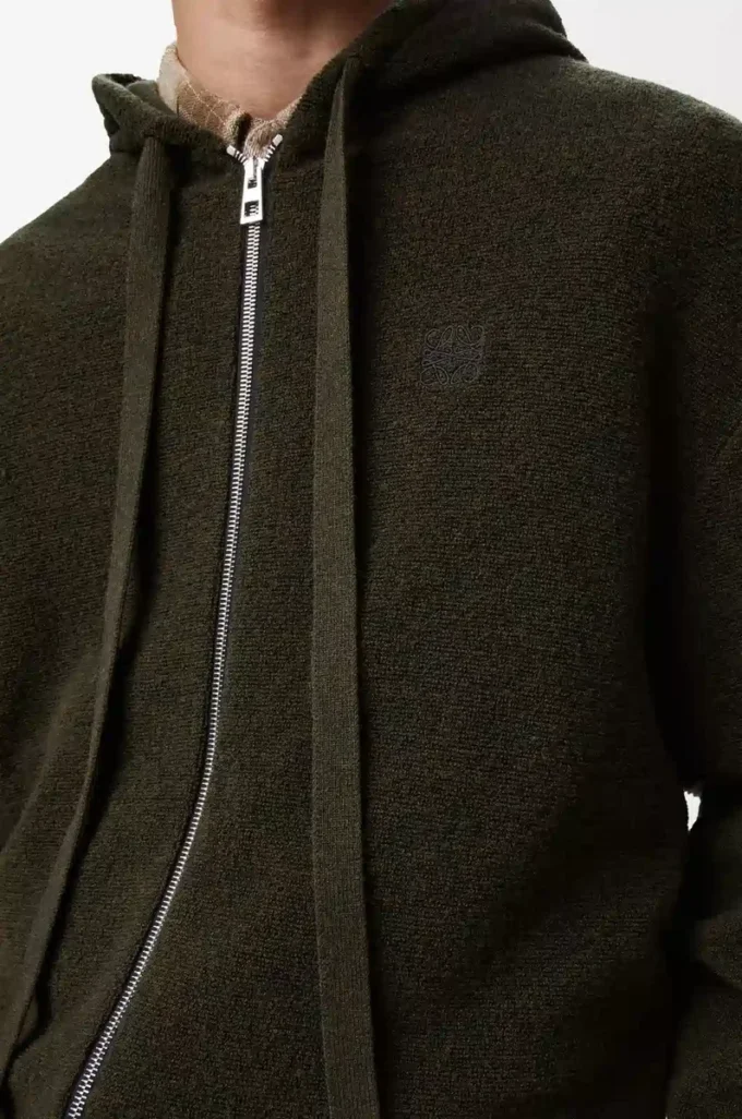 Felpa con cappuccio e zip Anagram in lana verde kaki