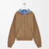 Felpa con cappuccio e zip in cotone beige/blu Felpa con cappuccio e zip in cotone beige/blu