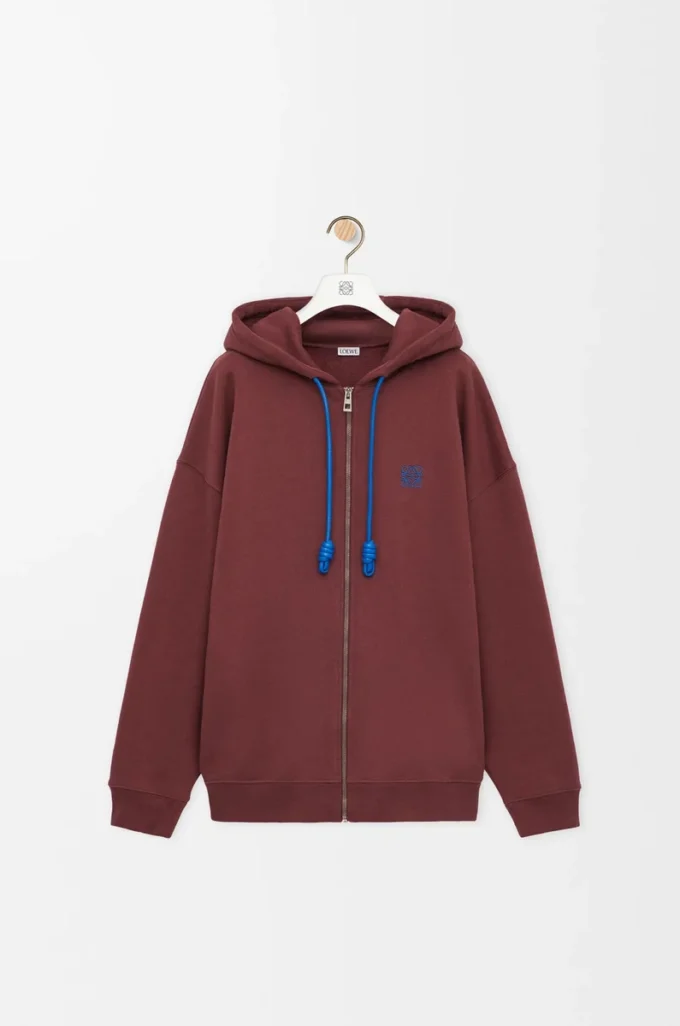 Felpa con cappuccio e zip in cotone bordeaux Felpa con cappuccio e zip in cotone bordeaux
