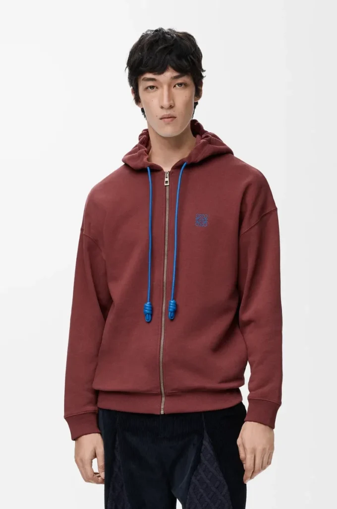 Felpa con cappuccio e zip in cotone bordeaux Felpa con cappuccio e zip in cotone bordeaux