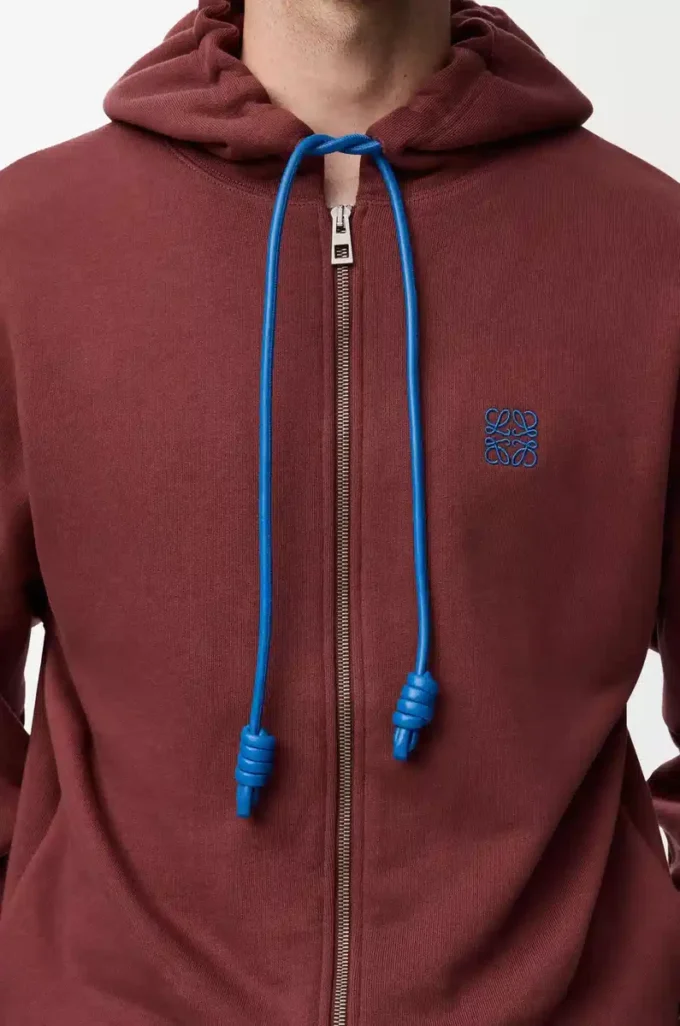 Felpa con cappuccio e zip in cotone bordeaux Felpa con cappuccio e zip in cotone bordeaux