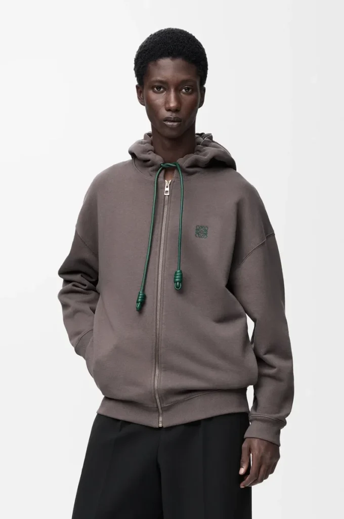 Felpa con cappuccio e zip in cotone Grigio scuro