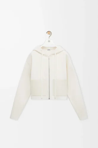 Felpa con cappuccio e zip in lana Bianca