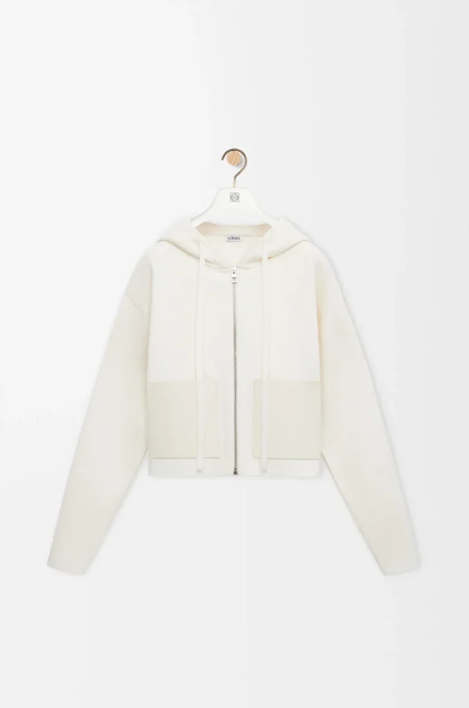 Felpa con cappuccio e zip in lana Bianca