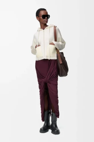 Felpa con cappuccio e zip in lana Bianca