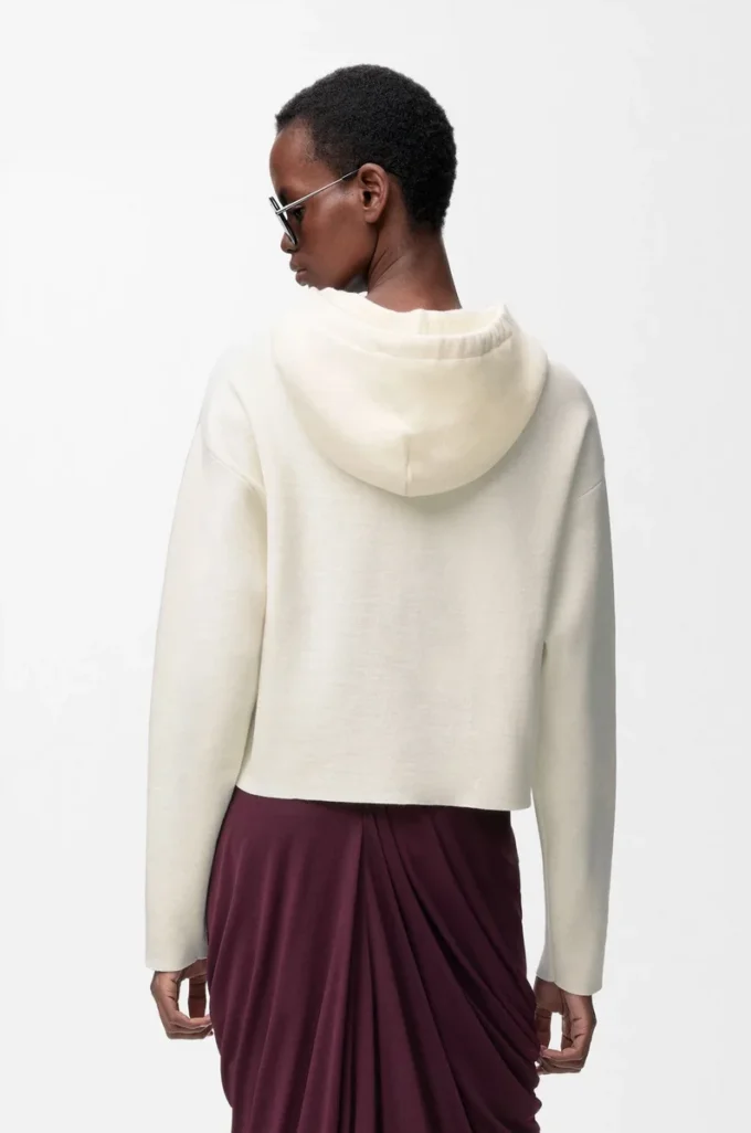 Felpa con cappuccio e zip in lana Bianca