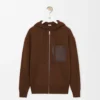 Felpa con cappuccio e zip in lana marrone Felpa con cappuccio e zip in lana marrone