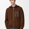 Felpa con cappuccio e zip in lana marrone Felpa con cappuccio e zip in lana marrone