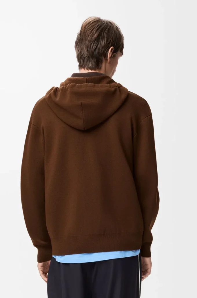 Felpa con cappuccio e zip in lana marrone Felpa con cappuccio e zip in lana marrone