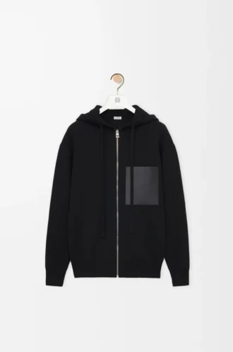 Felpa con cappuccio e zip in lana Nero