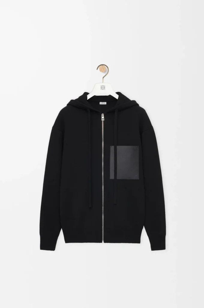 Felpa con cappuccio e zip in lana Nero Felpa con cappuccio e zip in lana Nero