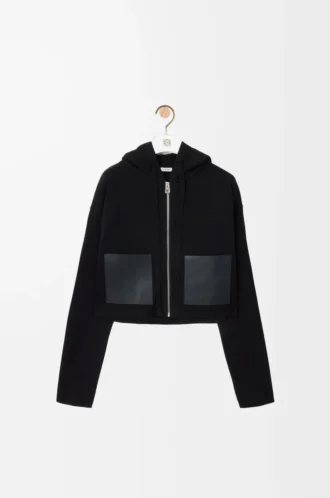 Felpa con cappuccio e zip in lana Nero
