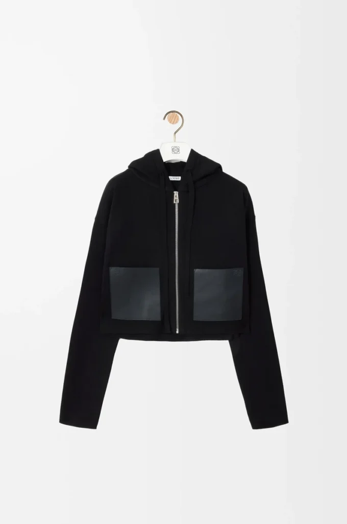 Felpa con cappuccio e zip in lana Nero