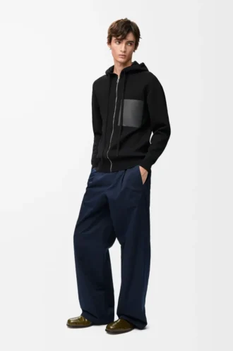 Felpa con cappuccio e zip in lana Nero