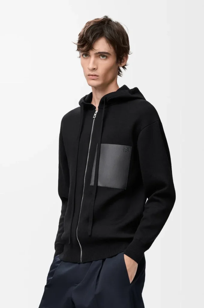 Felpa con cappuccio e zip in lana Nero Felpa con cappuccio e zip in lana Nero