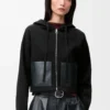Felpa con cappuccio e zip in lana Nero