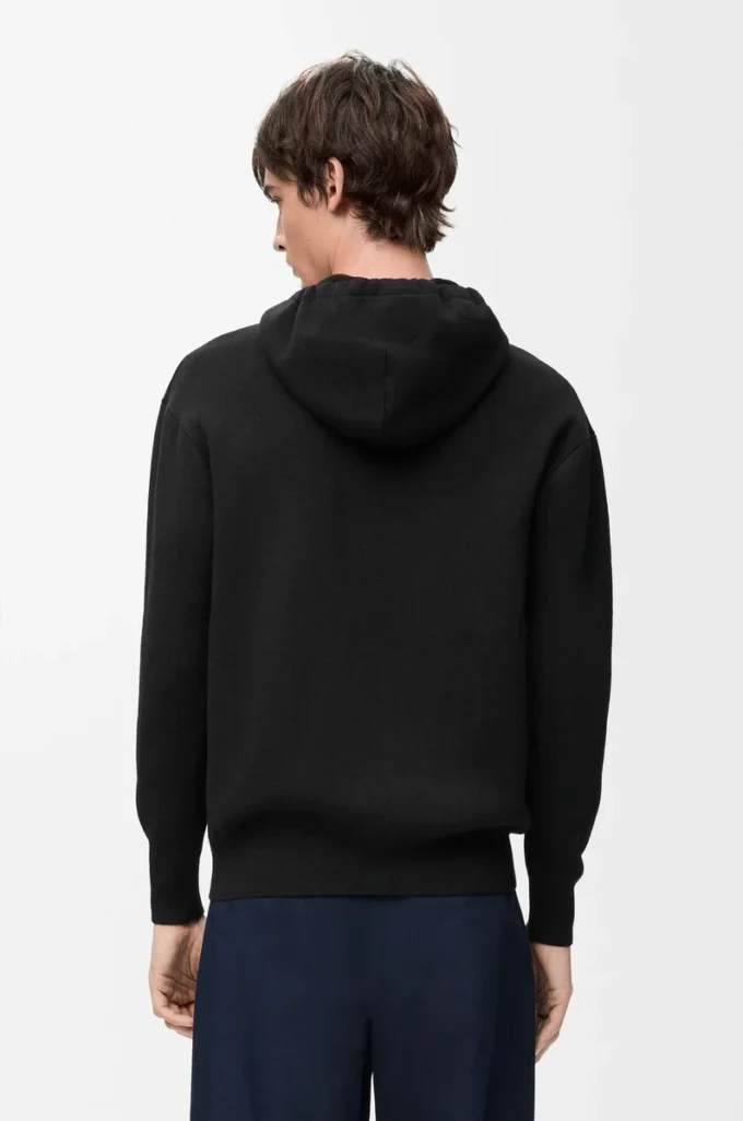 Felpa con cappuccio e zip in lana Nero Felpa con cappuccio e zip in lana Nero